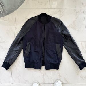 Ami PARIS Black Lamb Leather and Navy Bomber Jacket Size Large